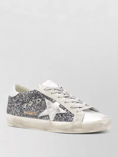Golden Goose Star Patch Leather Round Toe Sneakers In Gray