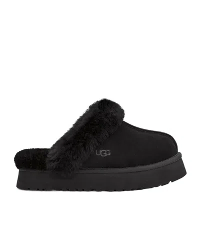 Ugg Disquette Shearling-trimmed Suede Slippers In Black