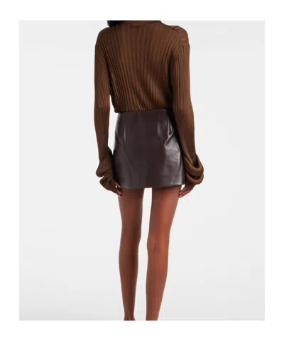Khaite Jett Leather Miniskirt In Brown