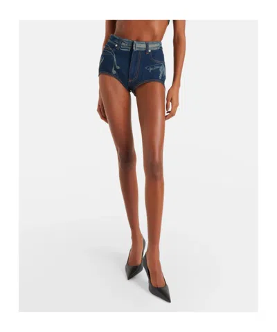 Jean Paul Gaultier Trompe-l'œil Denim Shorts In Blue