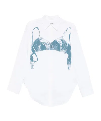 Jean Paul Gaultier Womens White Blue Grey Scanned Bra Stretch-cotton Shirt