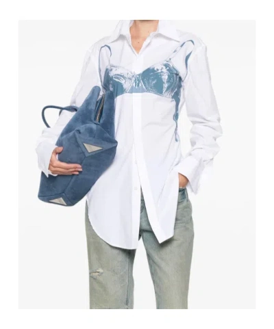 Jean Paul Gaultier Womens White Blue Grey Scanned Bra Stretch-cotton Shirt