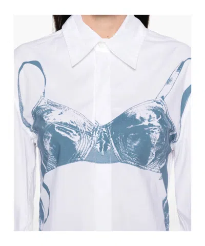 Jean Paul Gaultier Womens White Blue Grey Scanned Bra Stretch-cotton Shirt