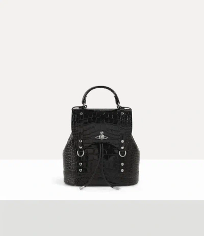 Vivienne Westwood Max Small Backpack Emboss Croc Leather Black In Black