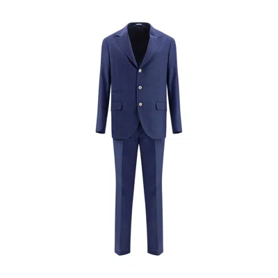Brunello Cucinelli Blue Fleece Wool Two-piece Suit In Blue