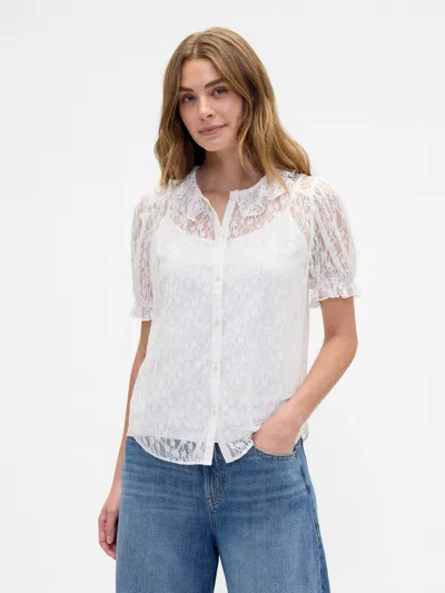Gap Factory Lace Puff Sleeve Top In White