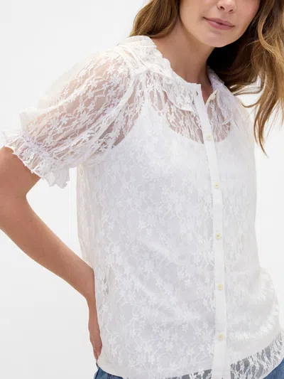 Gap Factory Lace Puff Sleeve Top In White