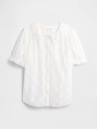 Gap Factory Lace Puff Sleeve Top In White