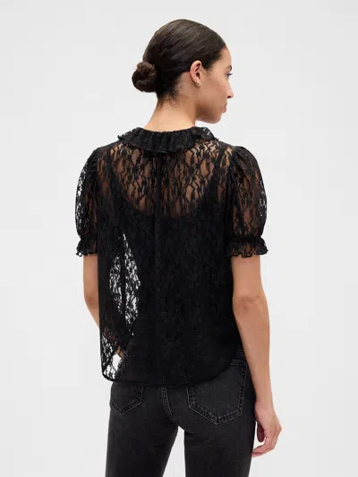 Gap Factory Lace Puff Sleeve Top In Black