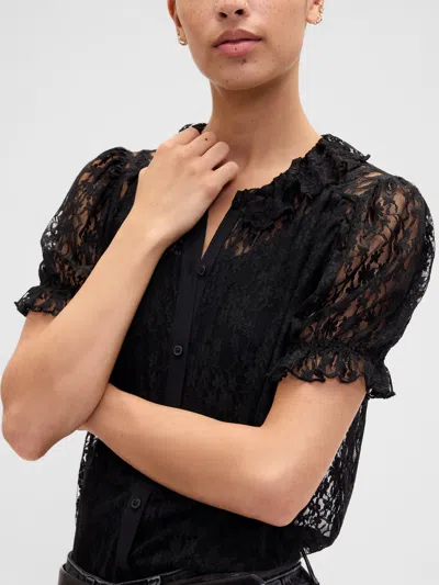 Gap Factory Lace Puff Sleeve Top In Black