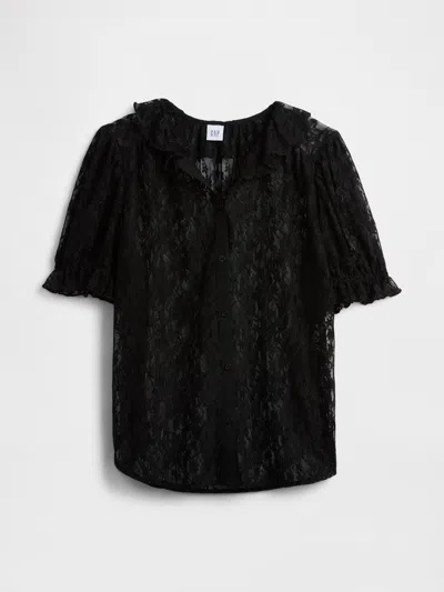 Gap Factory Lace Puff Sleeve Top In Black