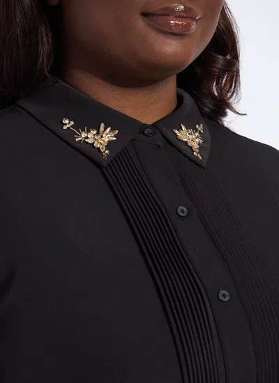 Lyssé Lizeth Embellished Tuxedo Shirt Curvy In Black