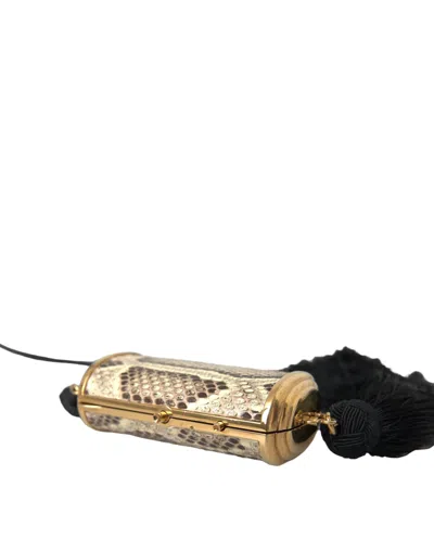 Dolce & Gabbana Beige Exotic Leather Mini Mirror Tassel Make Up Holder Women's Bag In Sand