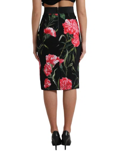 Dolce & Gabbana Black Carnation Pencil Cut Knee Length Skirt In Multi
