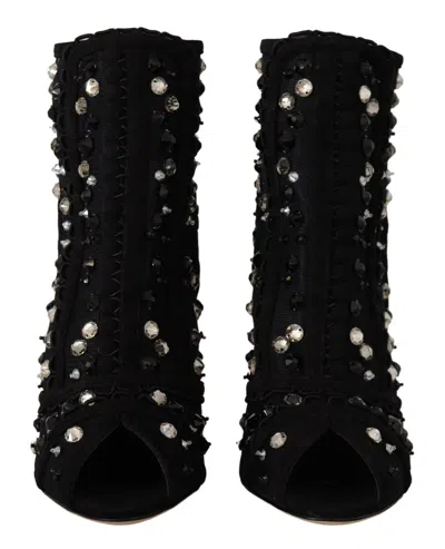 Dolce & Gabbana Embellished Crystal Short Boots In Animal Print