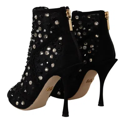 Dolce & Gabbana Embellished Crystal Short Boots In Animal Print
