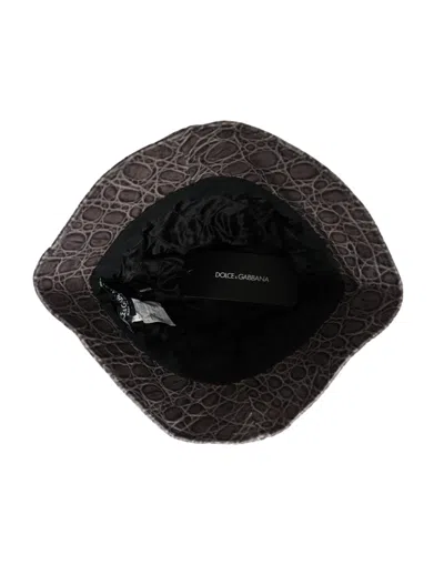 Dolce & Gabbana Black Gray Patterned Leather Bucket Women's Hat In Multi