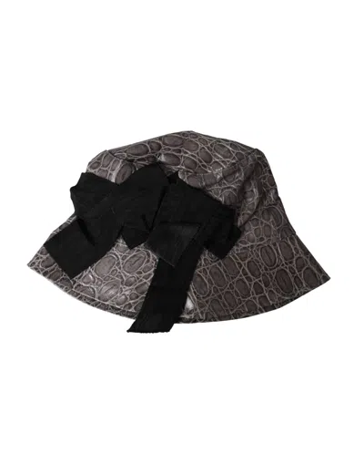 Dolce & Gabbana Black Gray Patterned Leather Bucket Women's Hat In Multi