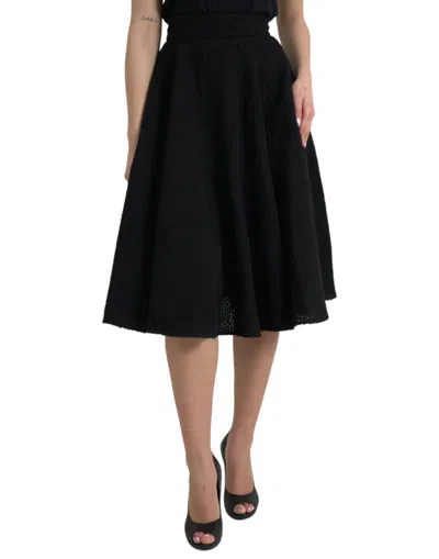 Dolce & Gabbana Black High Waist A-line Knee Length Skirt In Black