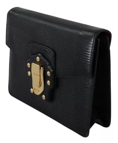 Pre-owned Dolce & Gabbana Black Leather Gold Metal Mini Women Purse Bag Lucia Women's Wallet ()