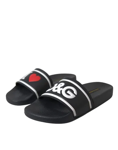 Dolce & Gabbana Elegant Black Leather Slide Sandals For Her In Black