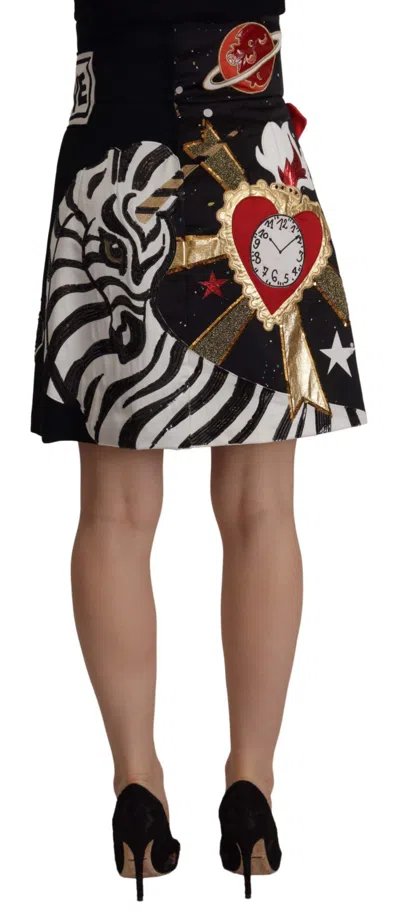 Dolce & Gabbana Black Love Clock Sequined Piano Skirt In Multi