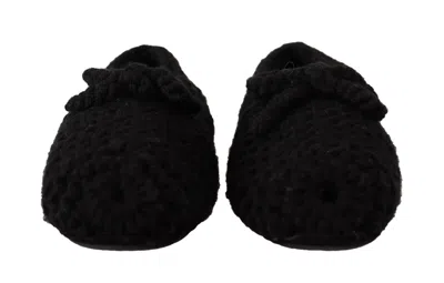 Dolce & Gabbana Black Slip On Ballerina Flats Wool Knit Women's Shoes In Black
