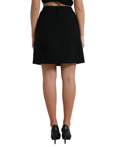 Dolce & Gabbana Black Wool Button High Waist Aline Mini Skirt In Black