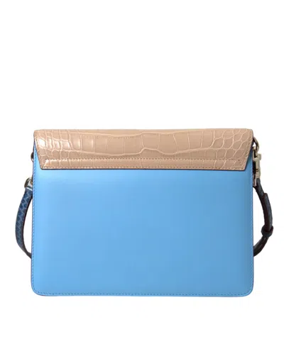 Pre-owned Dolce & Gabbana Blue Beige Exotic Leather Lucia Crossbody Purse Women's Bag () In Multi