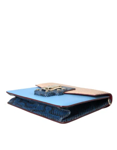 Pre-owned Dolce & Gabbana Blue Beige Exotic Leather Lucia Crossbody Purse Women's Bag () In Multi