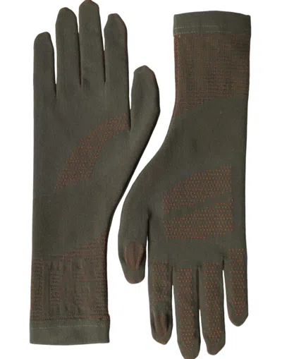 Dolce & Gabbana Brown Cotton Stretch Wrist Length Gloves In Green