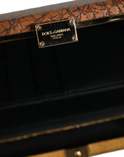 Dolce & Gabbana Brown Leather Gold Frame Clutch Mini Crossbody Women's Bag In Brown