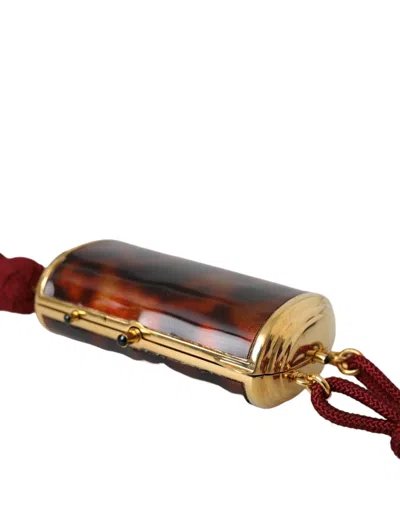 Dolce & Gabbana Brown Leopard Mini Mirror Tassel Make Up Holder Women's Bag In Brown