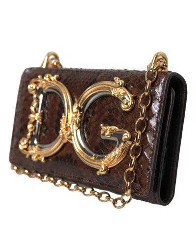 Dolce & Gabbana Brown Python Leather Dg Girls Crossbody Phone Women's Bag In Brown