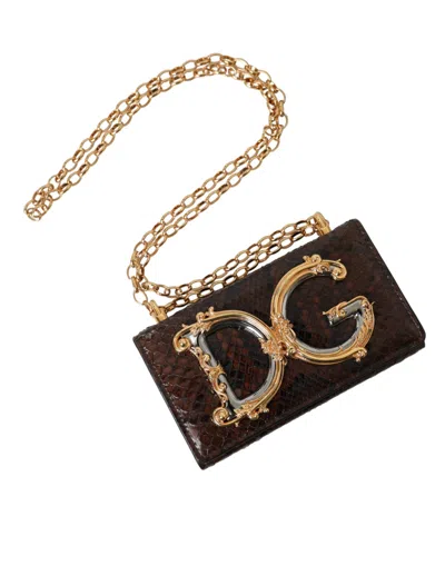 Dolce & Gabbana Brown Python Leather Dg Girls Crossbody Phone Women's Bag In Brown