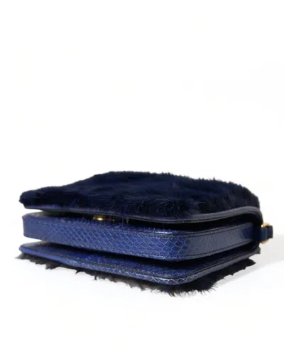 Dolce & Gabbana Dark Blue Fur Ayers Lily Twist Crossbody Shoulder Women's Bag In Blue