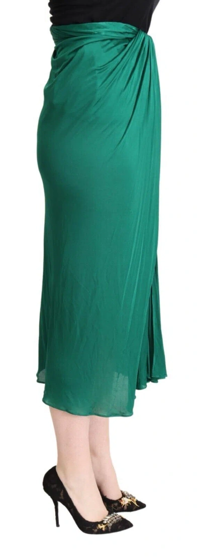 Dolce & Gabbana Dark Green High Waist Midi Pencil Cut Pleated Skirt In Green