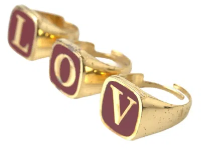 Pre-owned Dolce & Gabbana Gold Brass Love Enamel Set Of 3 Women's Ring ()