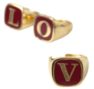 Pre-owned Dolce & Gabbana Gold Brass Love Enamel Set Of 3 Women's Ring ()