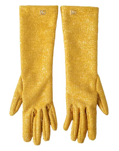 Dolce & Gabbana Gold Lurex Fantasia Mid Arm Length Women's Gloves In Gold