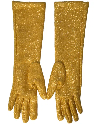 Dolce & Gabbana Gold Lurex Fantasia Mid Arm Length Women's Gloves In Gold