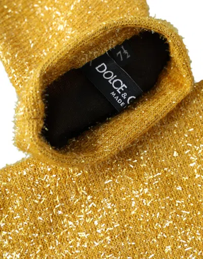 Dolce & Gabbana Gold Lurex Fantasia Mid Arm Length Women's Gloves In Gold