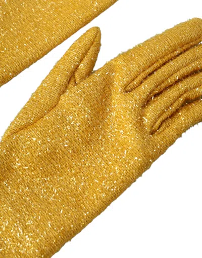 Dolce & Gabbana Gold Lurex Fantasia Mid Arm Length Women's Gloves In Gold
