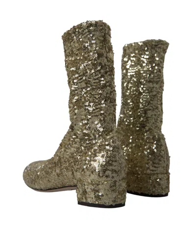 Dolce & Gabbana Gold Sequined Short Boots Stretch Women's Shoes In Gold