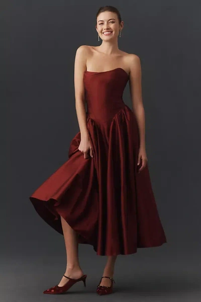 Bhldn Strapless Basque-waist A-line Midi Dress In Brown | ModeSens