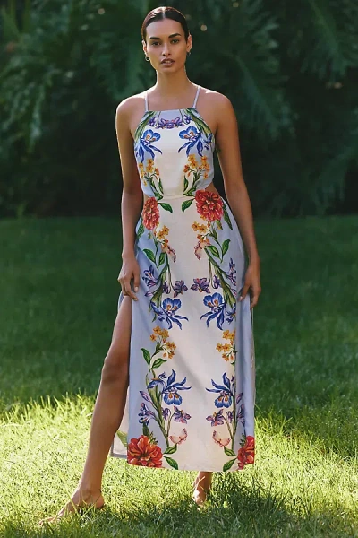 Celandine Linen Blend Botanical Midi Dress In Blue