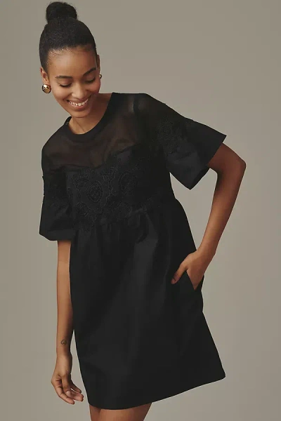 By Anthropologie Cotton Poplin Swing Mini Dress In Black