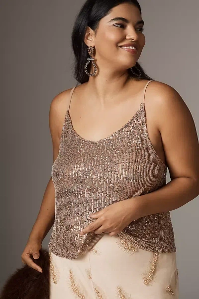 Blue Tassel Plus Sequin Swing Tank Top In Gold