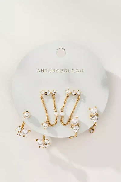 By Anthropologie Drippy Pearl Earrings, Set Of 3 In Gold