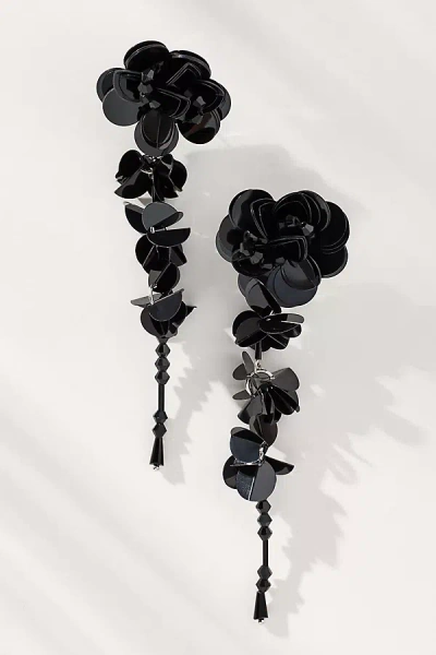 By Anthropologie Paillette Floral Drop Earrings In Black